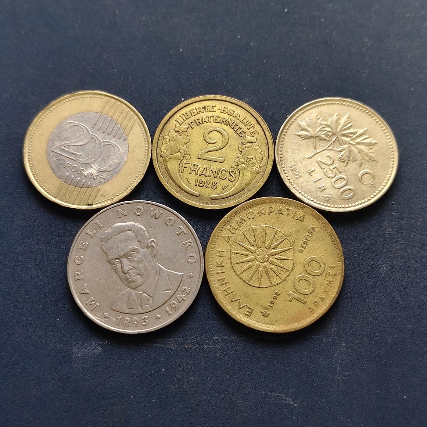 【全场包邮】纯粹捡漏拍510场 世界各国各年份散币5枚一组-匈牙利+法国+波兰+土耳其+希腊