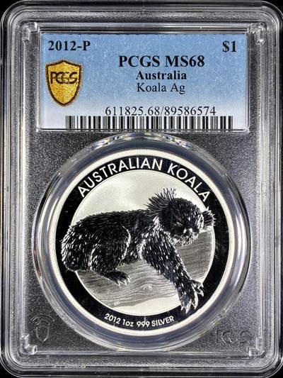 【雨安】【直播拍卖】【第0128期-评级币章】2026-03-14 周六 19:30 (金价1145, 银价22.39) - [评级现代] Australia 澳大利亚 投资银 考拉 1盎司 2012年  PCGS-MS68
