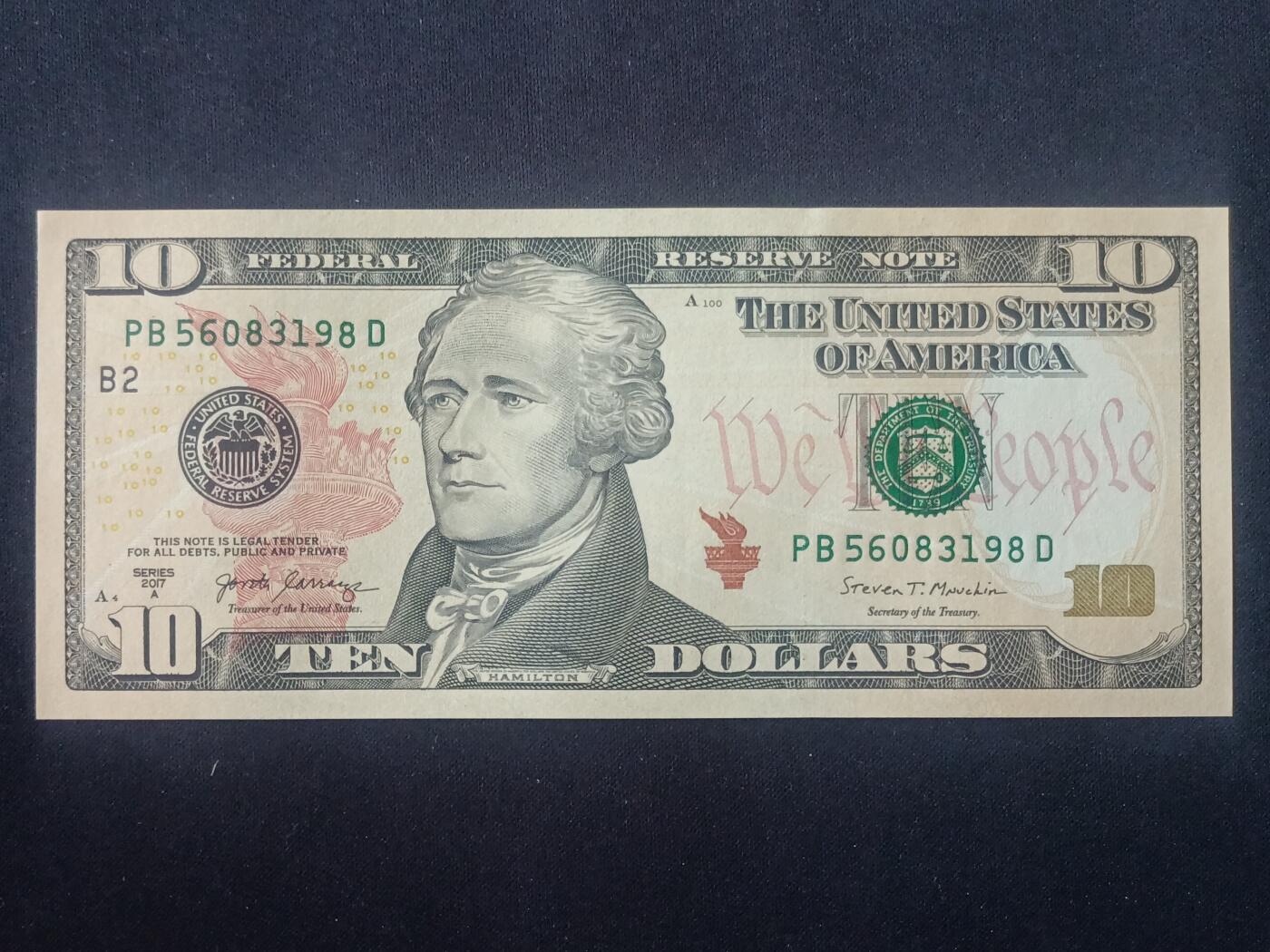 【游宝拍卖】丙午马年第11期 美国-10美元【SERIES-2017A B-纽约 永恒号 56083198 全新UNC】