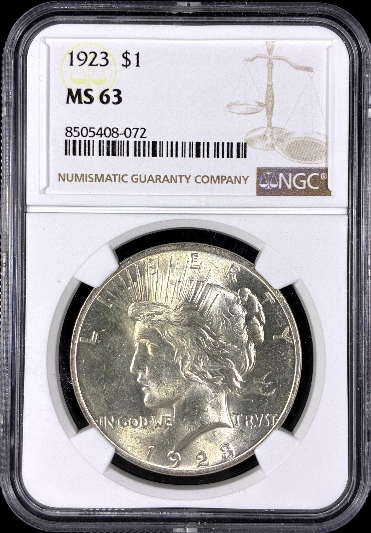 【雨安】【直播拍卖】【第0128期-评级币章】2026-03-14 周六 19:30 (金价1145, 银价22.39) [评级美洲] USA 美国 1美元 (1921-1935) 和平鸽 1923年  NGC-MS63