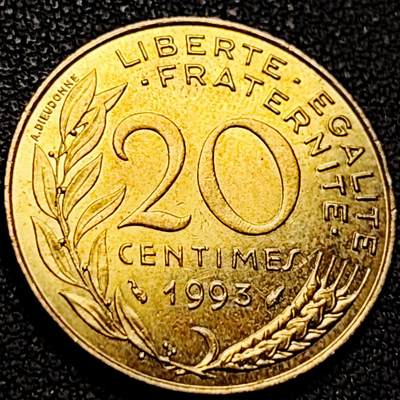泉币菌-第207场-拍品多 请提前出价 - 法国1993年20生丁铜币 玛丽安娜 入欧前末版 绝版