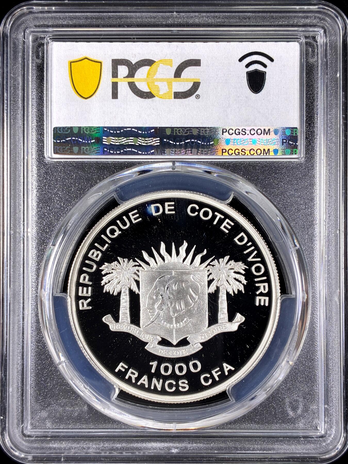 【雨安】【直播拍卖】【第0128期-评级币章】2026-03-14 周六 19:30 (金价1145, 银价22.39) [评级现代] Ivory Coast 科特迪瓦 1000法郎 2007年 帆船布森托雷号 PCGS-PR68DCAM 精制币