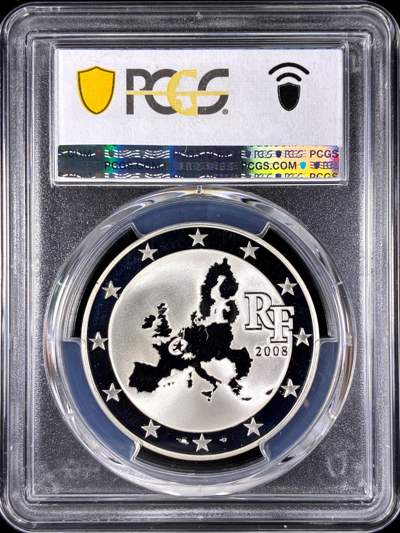 【雨安】【直播拍卖】【第0128期-评级币章】2026-03-14 周六 19:30 (金价1145, 银价22.39) [评级欧元] France 欧元 法国 1.5欧元 2008年 欧盟会议 PCGS-PR69DCAM 精制币