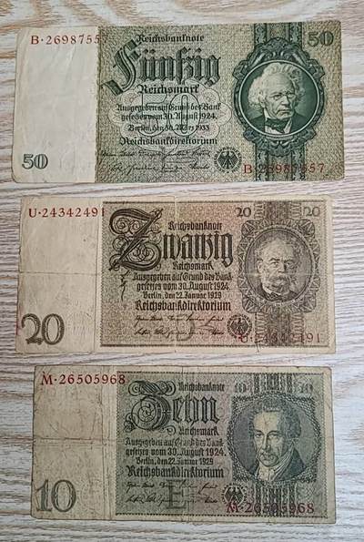 【币将精彩】纸币杂项拍卖（2026-3-15） - 德国老纸币3枚品如图