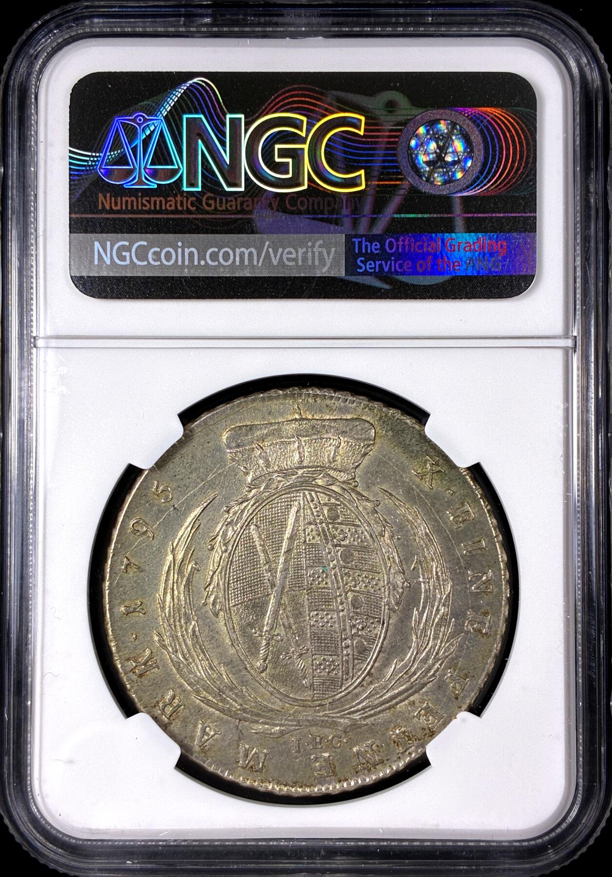 【雨安】【直播拍卖】【第0128期-评级币章】2026-03-14 周六 19:30 (金价1145, 银价22.39) [评级德国] Germany 德国 德意志 1泰勒 Saxony萨克森 奥古斯特 军装 1795年  NGC-MS63