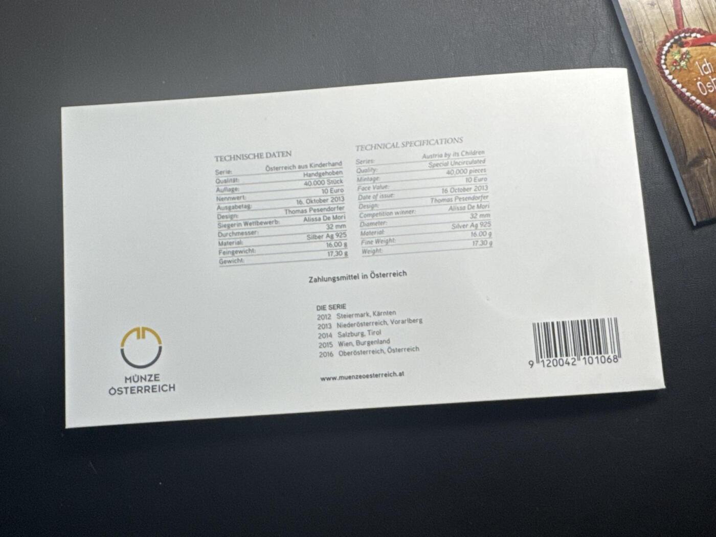 ❤️【币观天下】❤️ 第344期钱币秒杀拍卖场- 2026.3.6周五晚上6点半场 长期征集拍品  奥地利联邦省系列银币 原厂封装卡册(面值10欧，重量17.3克)2013年福拉尔贝格