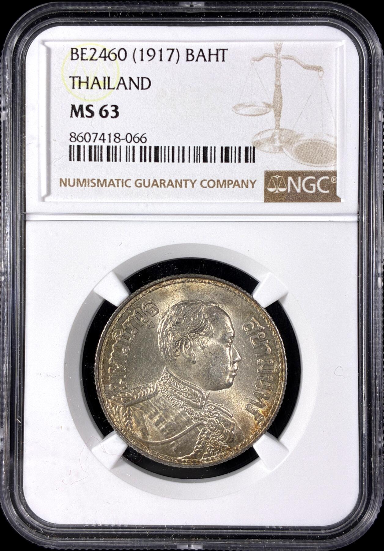 【雨安】【直播拍卖】【第0128期-评级币章】2026-03-14 周六 19:30 (金价1145, 银价22.39) [评级亚洲] Thailand 泰国 1泰铢 (1913-1918) 拉玛六世  NGC-MS63