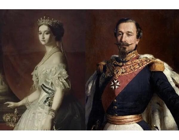 法国1850年前后 拿破仑三世与皇后高浮雕精制大镀金章 40MM