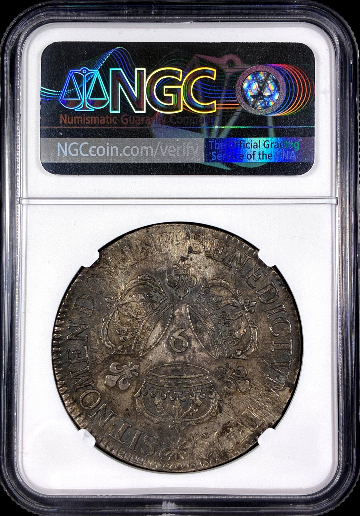 【雨安】【直播拍卖】【第0128期-评级币章】2026-03-14 周六 19:30 (金价1145, 银价22.39) [评级法国] France 法国 1埃居 KM#0386 DAV-1324 (1709-1715) 路易十四 三皇冠 1709年  NGC-AU 极美细节, 深打