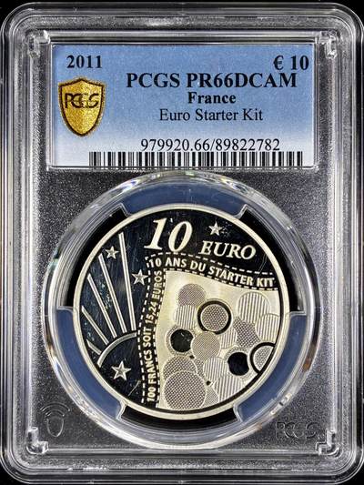 【雨安】【直播拍卖】【第0128期-评级币章】2026-03-14 周六 19:30 (金价1145, 银价22.39) - [评级欧元] France 欧元 法国 10欧元 2011年 欧元入门套件 PCGS-PR66DCAM 精制币