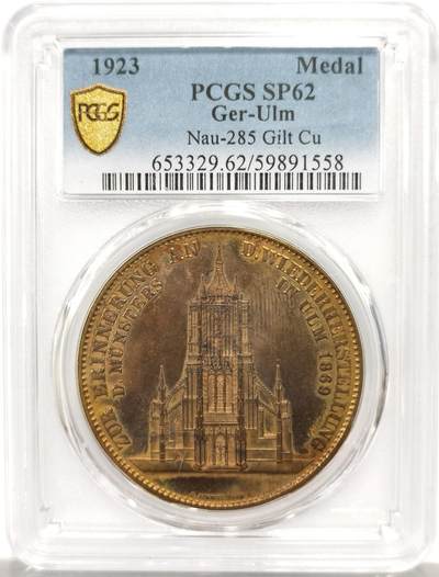 博洋堂世界钱币拍卖第164期（全场包邮） - PCGS SP62 德国1923年符腾堡乌尔姆大教堂纪念铜章