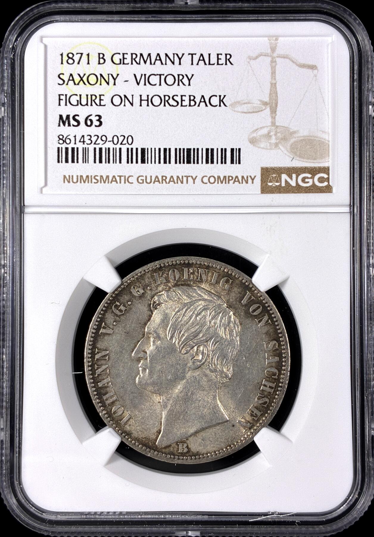 【雨安】【直播拍卖】【第0128期-评级币章】2026-03-14 周六 19:30 (金价1145, 银价22.39) [评级德国] Germany 德国 德意志 1泰勒 Saxony萨克森 Thun.351 KM#1230 (1871) 普法战争 1871年  NGC-MS63