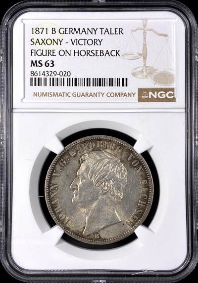 【雨安】【直播拍卖】【第0128期-评级币章】2026-03-14 周六 19:30 (金价1145, 银价22.39) - [评级德国] Germany 德国 德意志 1泰勒 Saxony萨克森 Thun.351 KM#1230 (1871) 普法战争 1871年  NGC-MS63