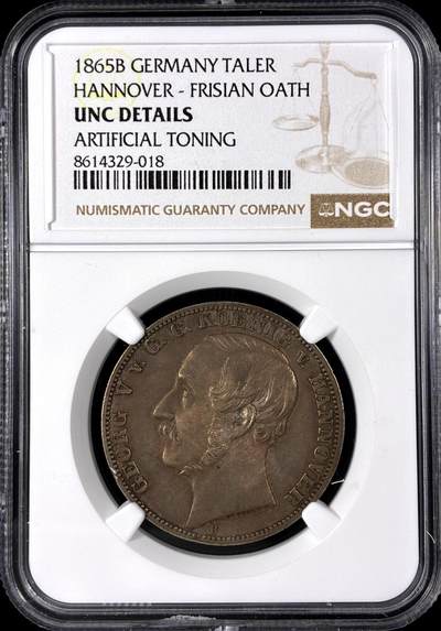 【雨安】【直播拍卖】【第0128期-评级币章】2026-03-14 周六 19:30 (金价1145, 银价22.39) - [评级德国] Germany 德国 德意志 1泰勒 Hannover汉诺威 Thun.178 KM#0243 格奥尔格五世.橡树  NGC-UNC 大名誉品种