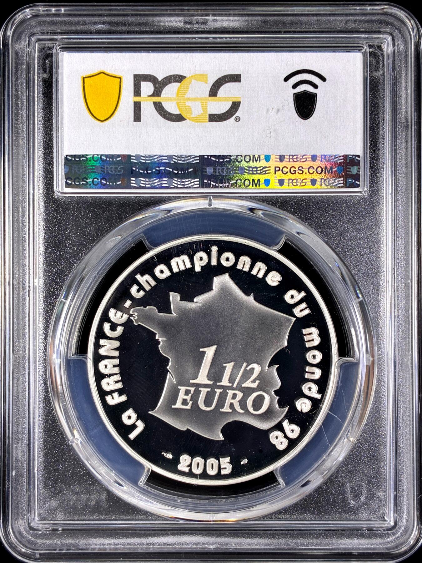 【雨安】【直播拍卖】【第0128期-评级币章】2026-03-14 周六 19:30 (金价1145, 银价22.39) [评级欧元] France 欧元 法国 1.5欧元 2005年 98世界杯冠军 PCGS-PR68DCAM 精制币