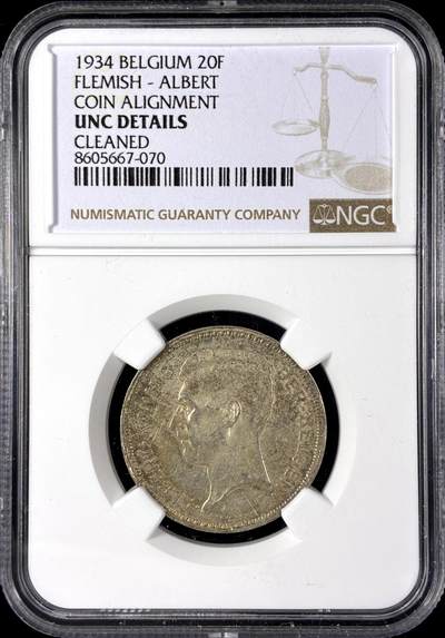 【雨安】【直播拍卖】【第0128期-评级币章】2026-03-14 周六 19:30 (金价1145, 银价22.39) - [评级欧洲] Belgium 比利时 20法郎 1934年 阿尔贝托  NGC-UNC