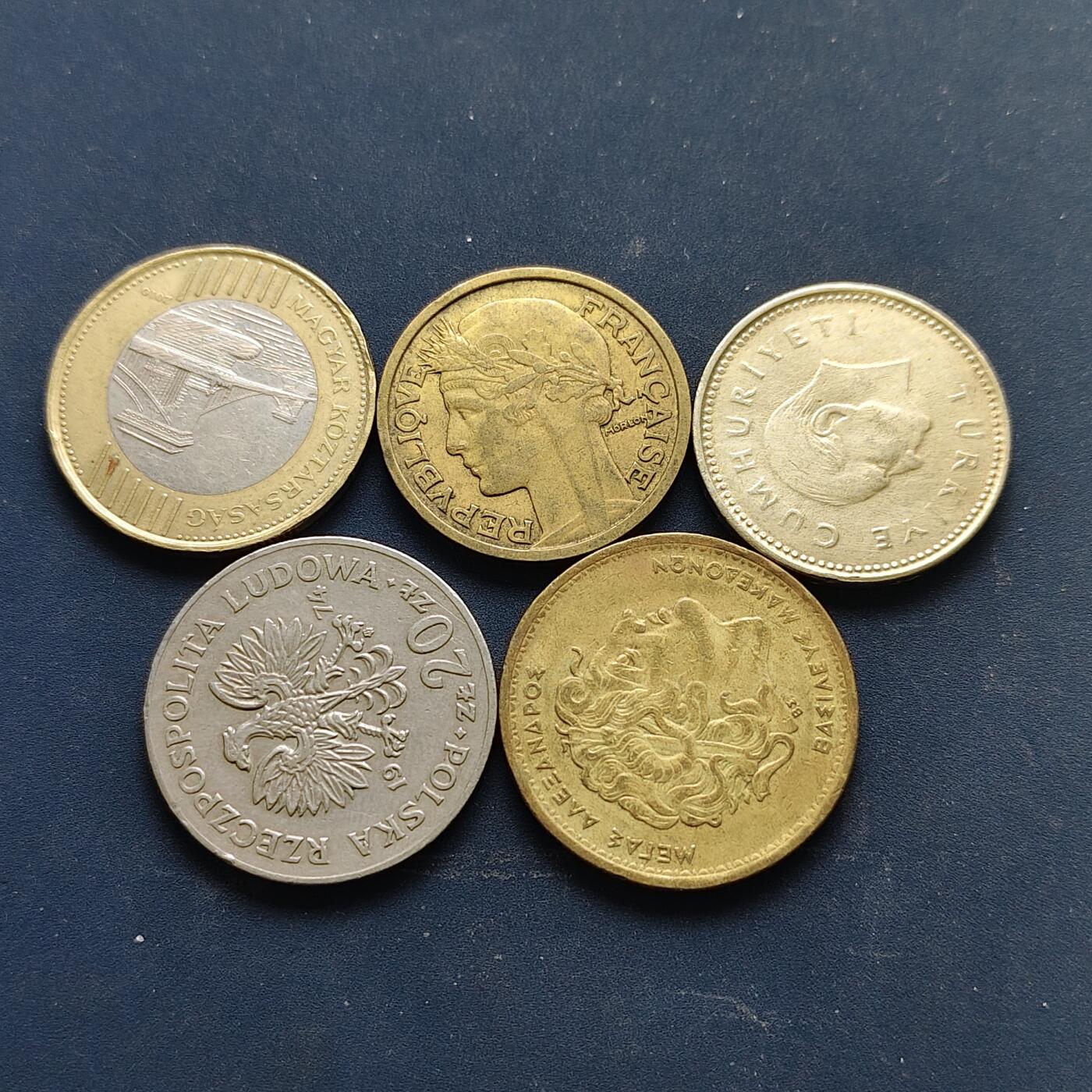 【全场包邮】纯粹捡漏拍510场 世界各国各年份散币5枚一组-匈牙利+法国+波兰+土耳其+希腊