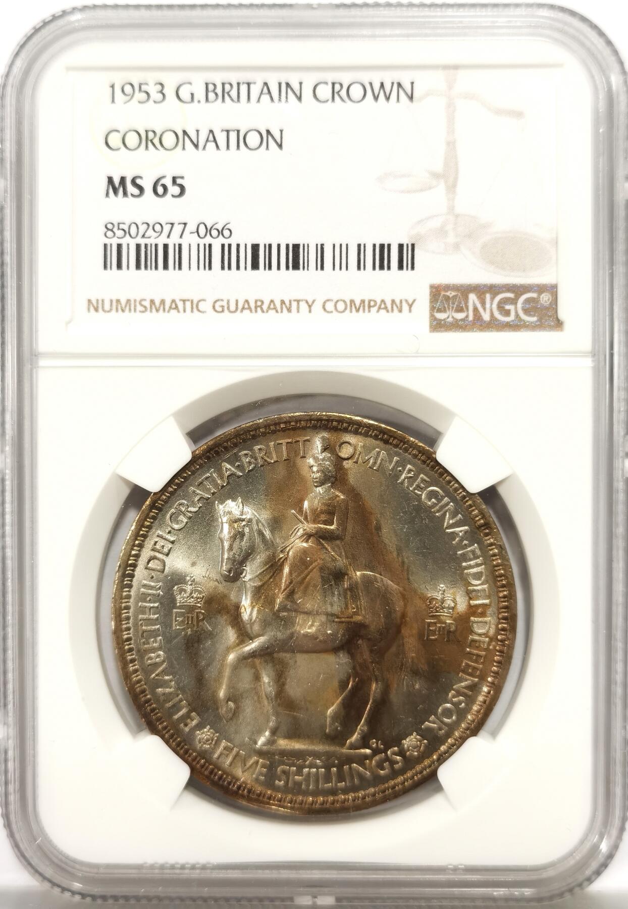 博洋堂世界钱币拍卖第164期（全场包邮） NGC MS65 英国1953年伊丽莎白二世登基纪念克朗，高分带彩
