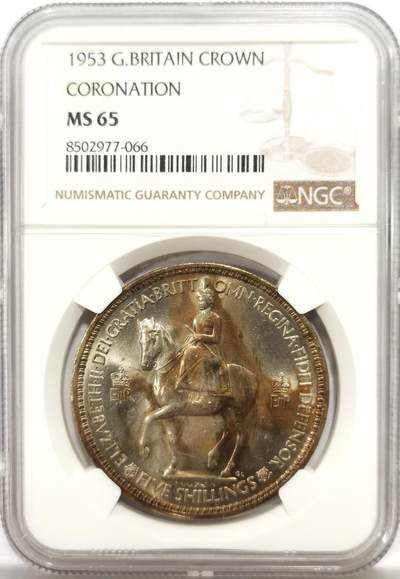 博洋堂世界钱币拍卖第164期（全场包邮） - NGC MS65 英国1953年伊丽莎白二世登基纪念克朗，高分带彩