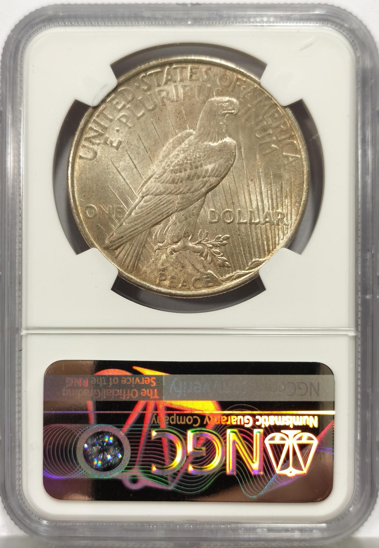 博洋堂世界钱币拍卖第164期（全场包邮） NGC MS63 美国1925年和平银币，少见年份，金色包浆少见。