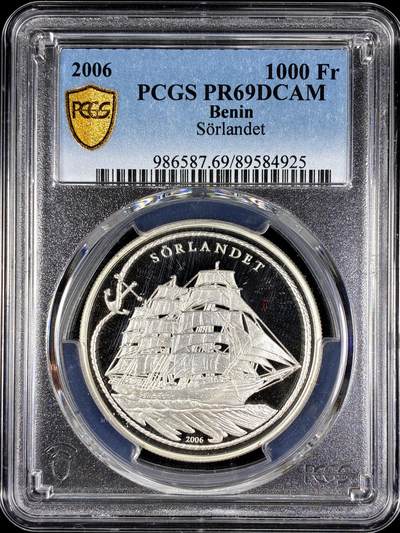 【雨安】【直播拍卖】【第0128期-评级币章】2026-03-14 周六 19:30 (金价1145, 银价22.39) - [评级现代] Benin 贝宁 1000法郎 2006年 帆船 PCGS-PR69DCAM 精制币