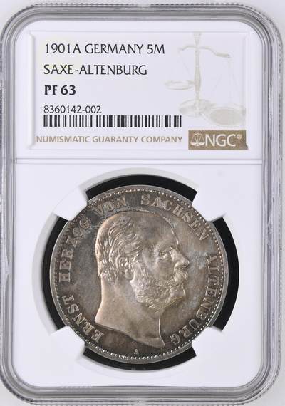 NGC-PF63 1901-A 德国萨克森-阿尔滕堡5马克精制银币 - NGC-PF63 1901-A 德国萨克森-阿尔滕堡5马克精制银币