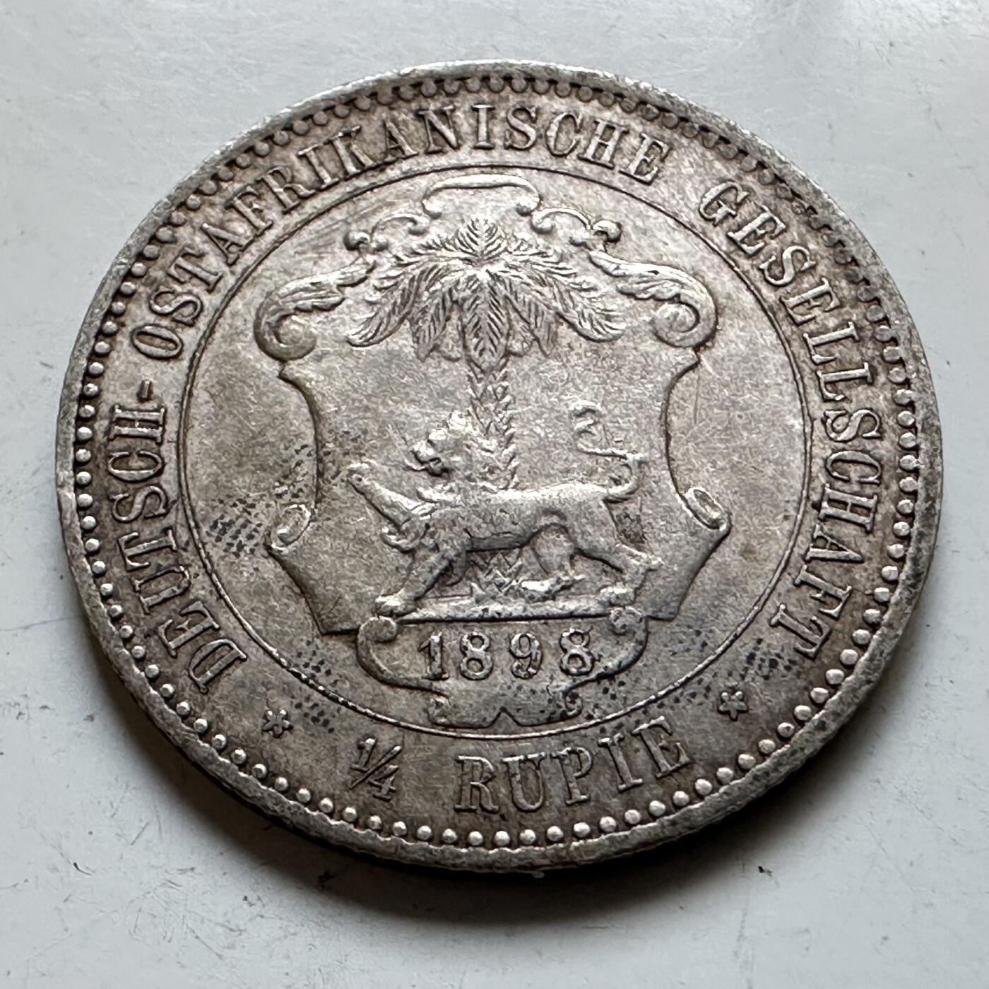 🌹外币初藏🌹🐯2026年第28场   每周二四六晚8️⃣点 接代拍 德属东非 1898年 威廉二世 1/4卢比银币 91.7%银 2.78g 19mm