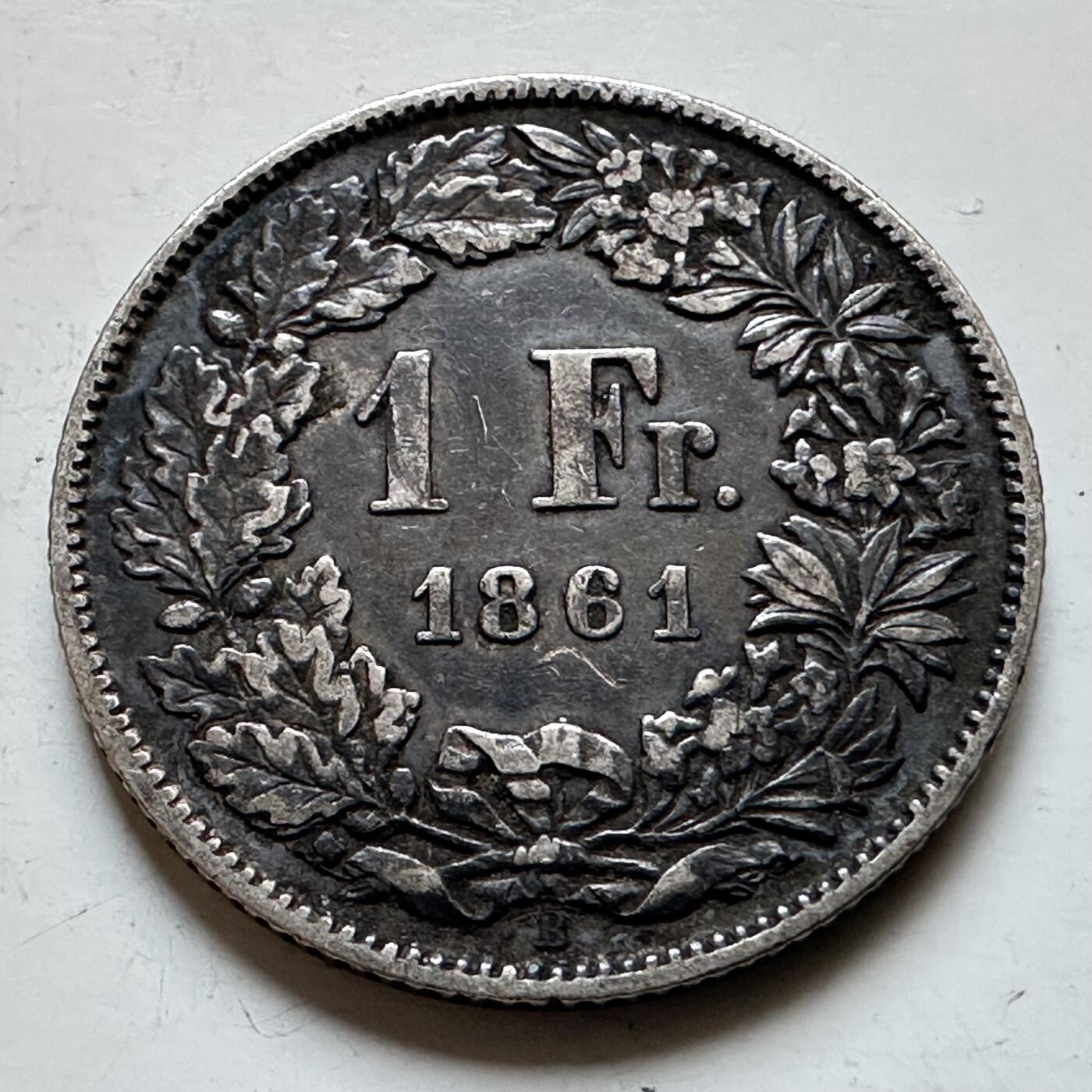 🌹外币初藏🌹🐯2026年第28场   每周二四六晚8️⃣点 接代拍 瑞士1861年1法郎坐像赫尔维蒂亚银币 80%银 5.0g 23mm