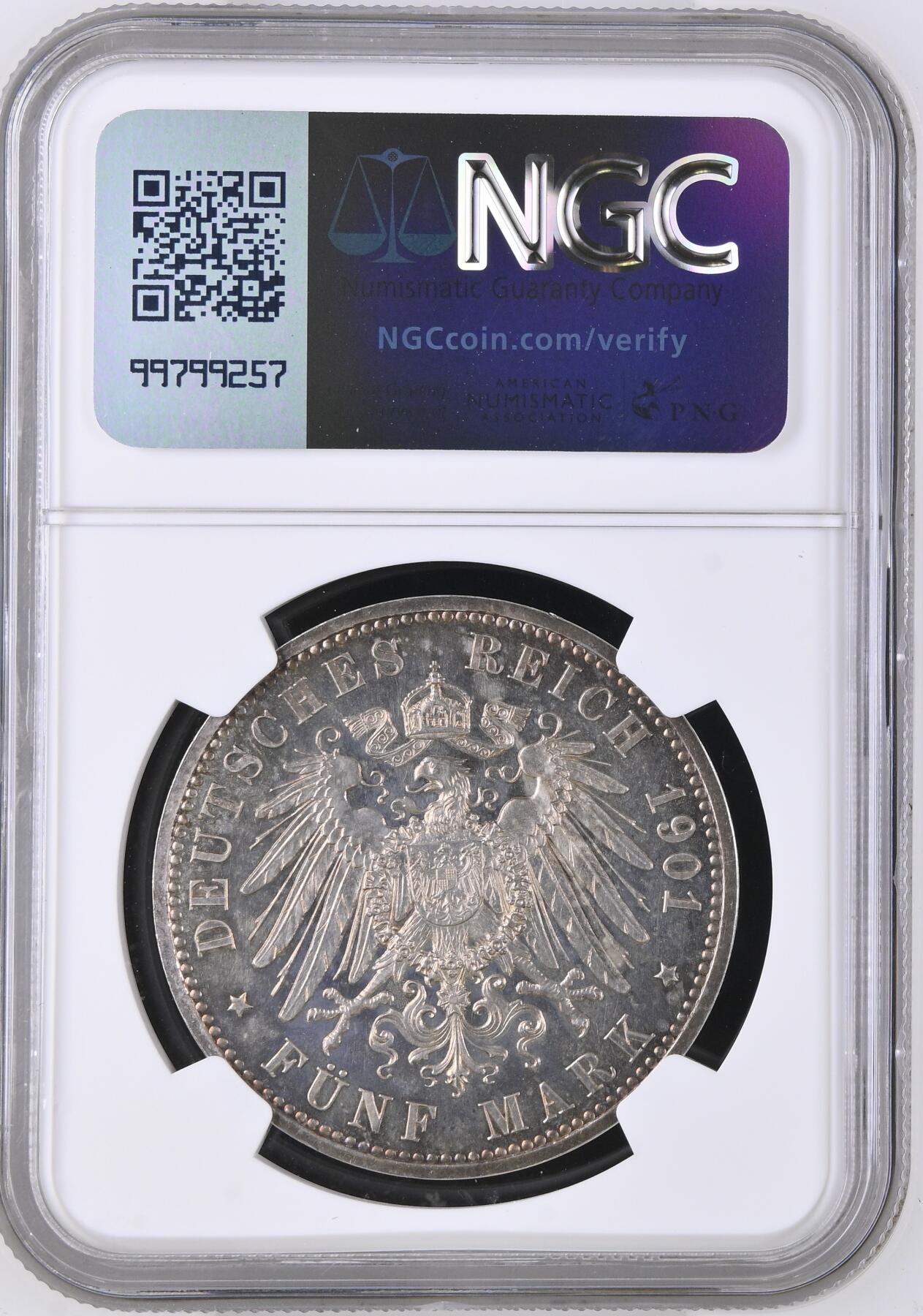 NGC-PF63 1901-A 德国萨克森-阿尔滕堡5马克精制银币