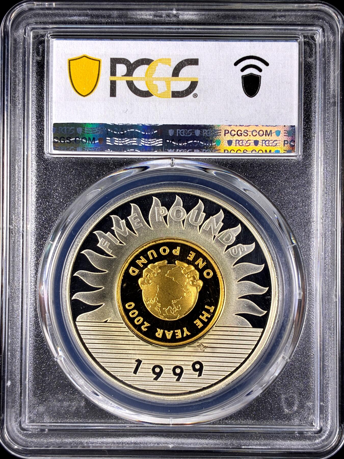 【雨安】【直播拍卖】【第0128期-评级币章】2026-03-14 周六 19:30 (金价1145, 银价22.39) [评级现代] Guernsey 根西 5镑/1镑 1999年/2000年 千禧年 PCGS-PR68DCAM 精制币