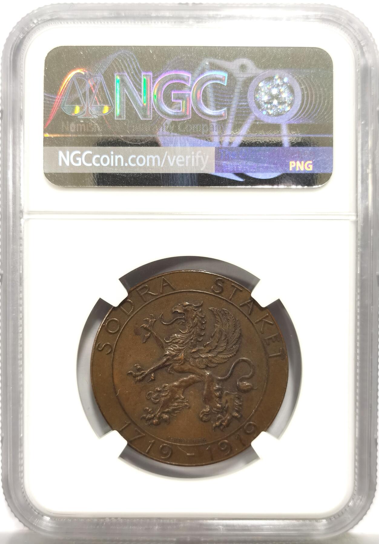 博洋堂世界钱币拍卖第164期（全场包邮） NGC MS62BN 瑞典1919年鲁特格·富克斯（Rutger Fuchs）纪念铜章