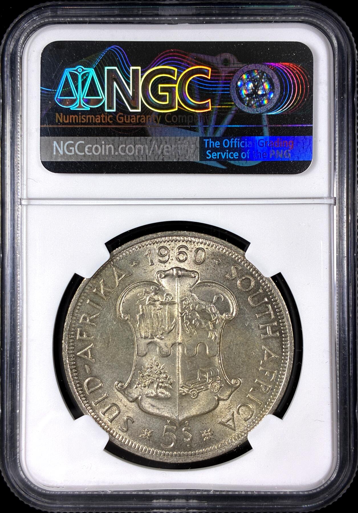 【雨安】【直播拍卖】【第0128期-评级币章】2026-03-14 周六 19:30 (金价1145, 银价22.39) [评级非洲] South Africa 南非 5先令 1960年 南非联盟50周年  NGC-MS63