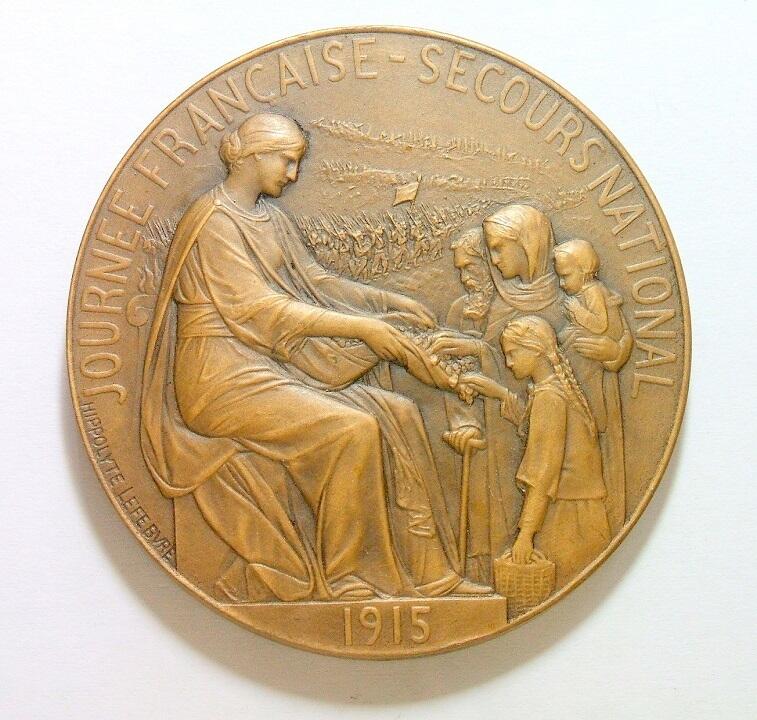 【艺术】法国艺术大章一战1915年 女神坐像高卢雄鸡高浮雕精制大铜章 50MM