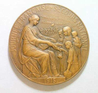 【艺术】法国艺术大章一战1915年 女神坐像高卢雄鸡高浮雕精制大铜章 50MM - 【艺术】法国艺术大章一战1915年 女神坐像高卢雄鸡高浮雕精制大铜章 50MM
