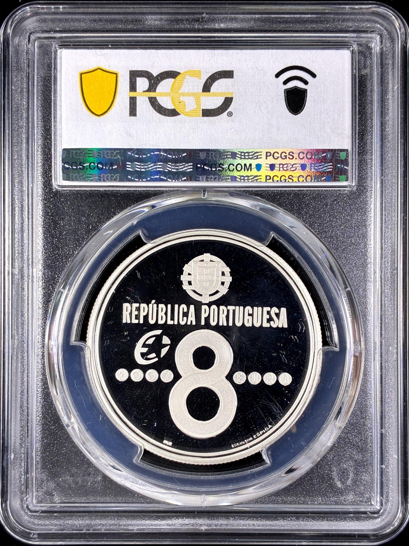 【雨安】【直播拍卖】【第0128期-评级币章】2026-03-14 周六 19:30 (金价1145, 银价22.39) [评级欧元] Portugal 欧元 葡萄牙 8欧元 2007年 早期飞行器发明 PCGS-PR68DCAM 精制币