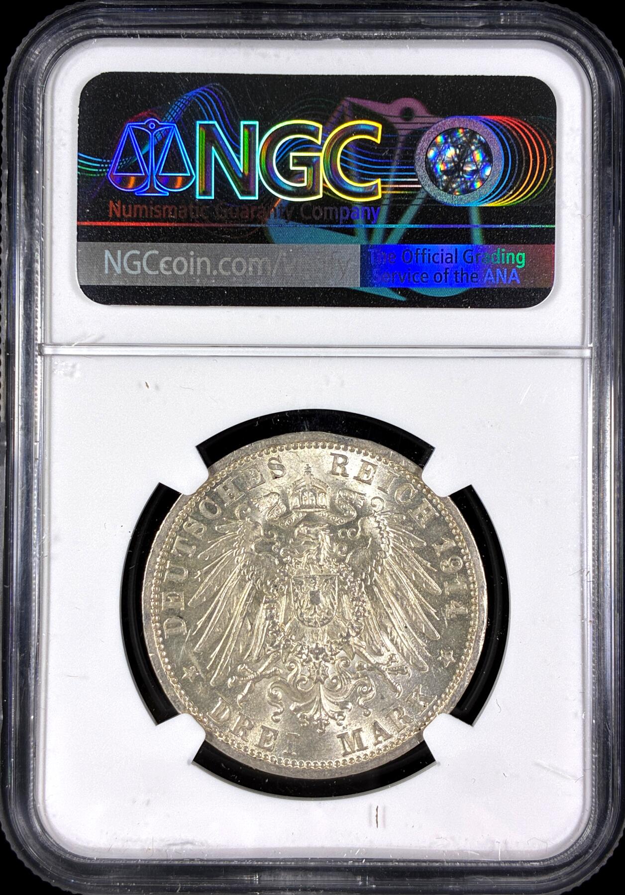 【雨安】【直播拍卖】【第0128期-评级币章】2026-03-14 周六 19:30 (金价1145, 银价22.39) [评级德国] Germany 德国 帝国 普鲁士 3马克 (1914) 军装 1914年  NGC-MS61