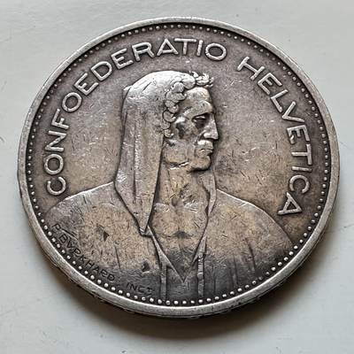 🌹外币初藏🌹🐯2026年第28场   每周二四六晚8️⃣点 接代拍 - 瑞士 1933年 威廉退尔 5法郎银币 83.5%银 15.0g 31mm