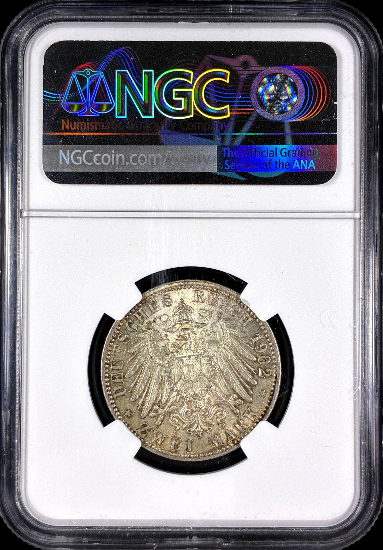 【雨安】【直播拍卖】【第0128期-评级币章】2026-03-14 周六 19:30 (金价1145, 银价22.39) [评级德国] Germany 德国 帝国 J.030 巴登 2马克 (1902) 登基50周年 1902年  NGC-MS63