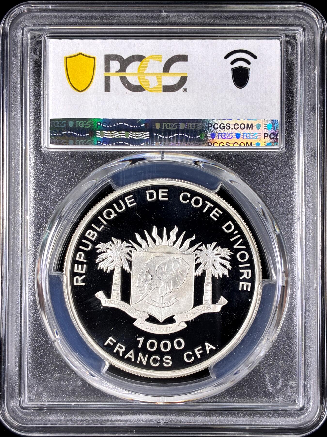 【雨安】【直播拍卖】【第0128期-评级币章】2026-03-14 周六 19:30 (金价1145, 银价22.39) [评级现代] Ivory Coast 科特迪瓦 1000法郎 2006年 帆船法国海军星盘号 PCGS-PR70DCAM 精制币