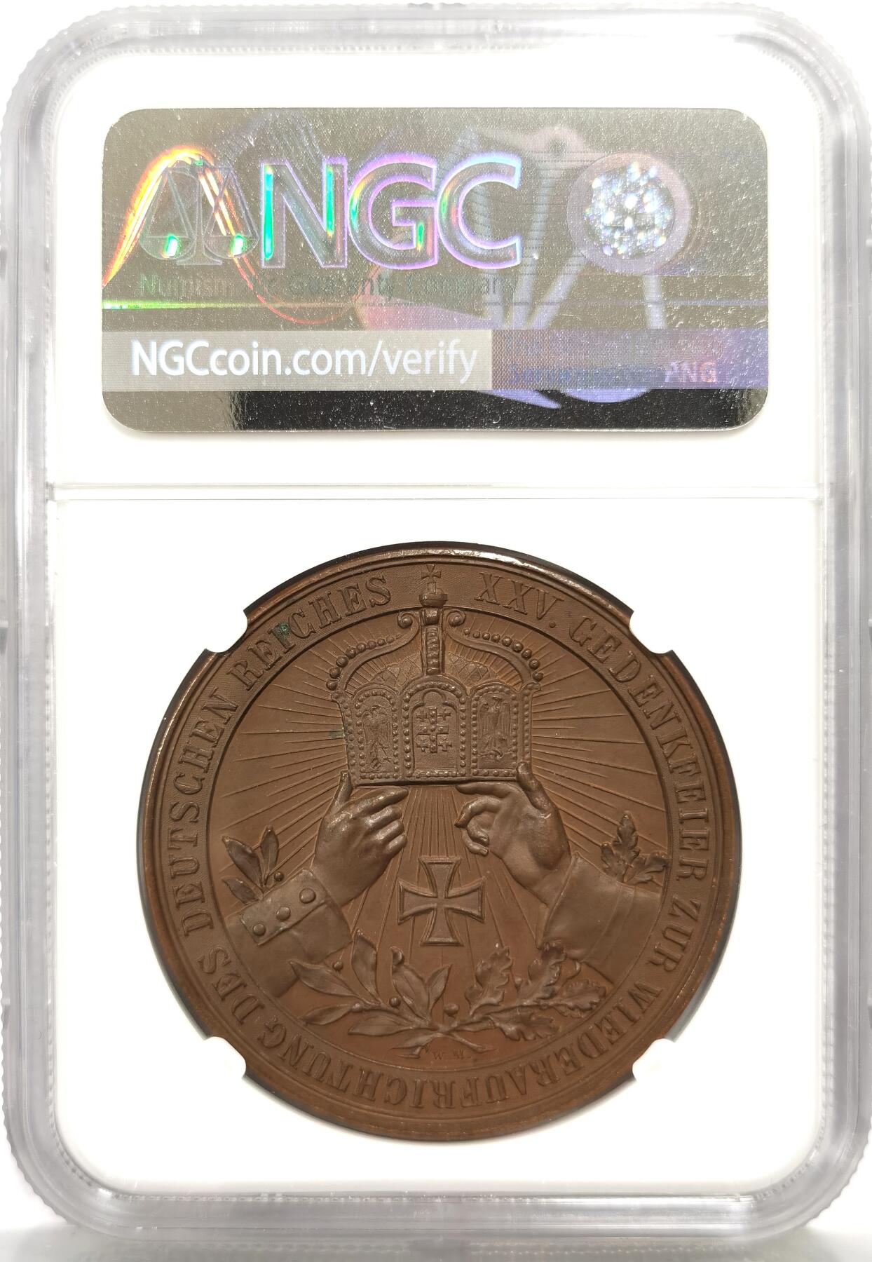 博洋堂世界钱币拍卖第164期（全场包邮） NGC MS64BN 德国1896年普法战争胜利25周年退伍军人纪念大铜章，异常少见的品种，精美的高浮雕图案！