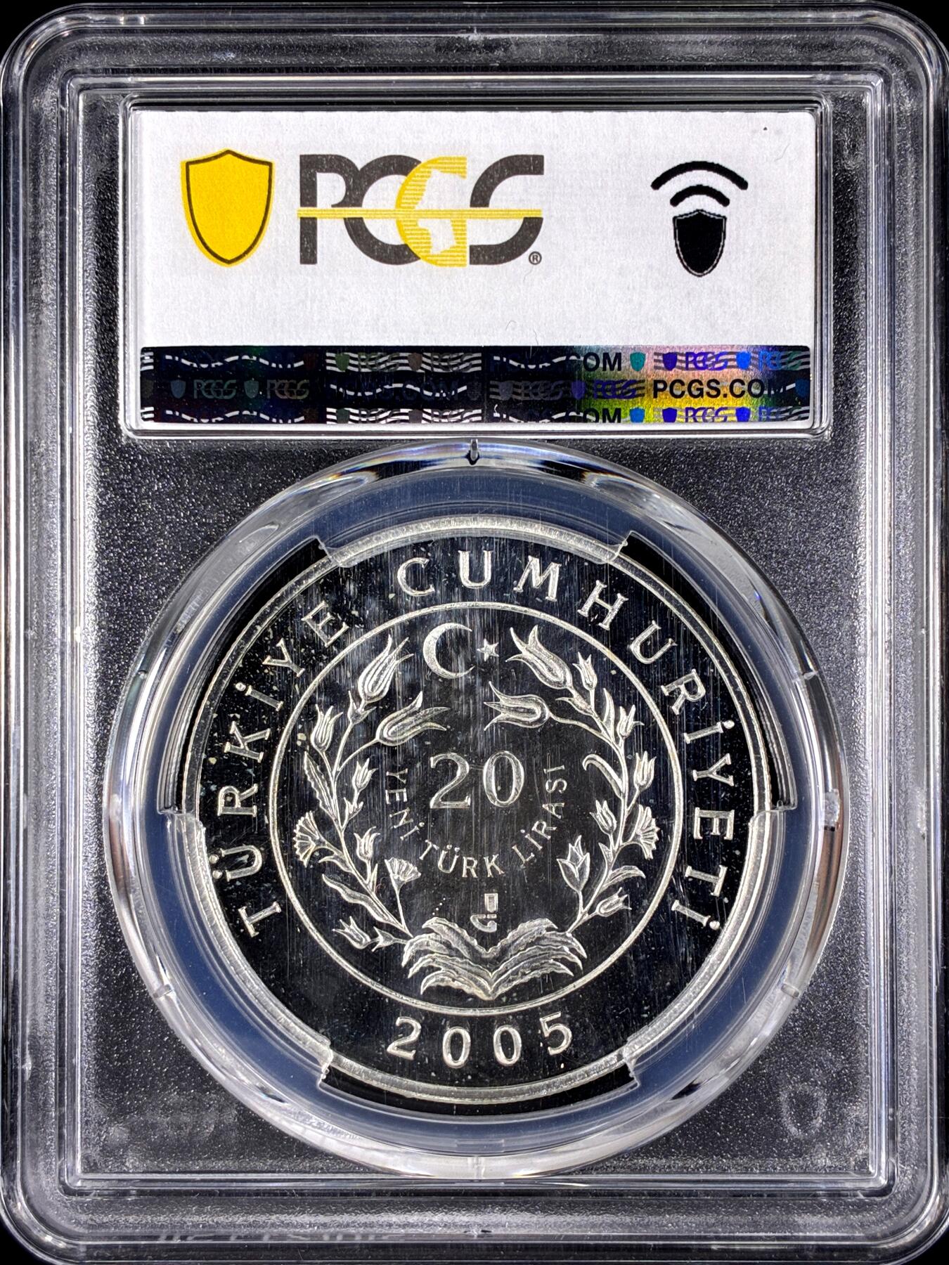 【雨安】【直播拍卖】【第0128期-评级币章】2026-03-14 周六 19:30 (金价1145, 银价22.39) [评级现代] Turkey 土耳其 20里拉 2005年 熊 [23.33克,  0.925银] PCGS-PR66DCAM 精制币