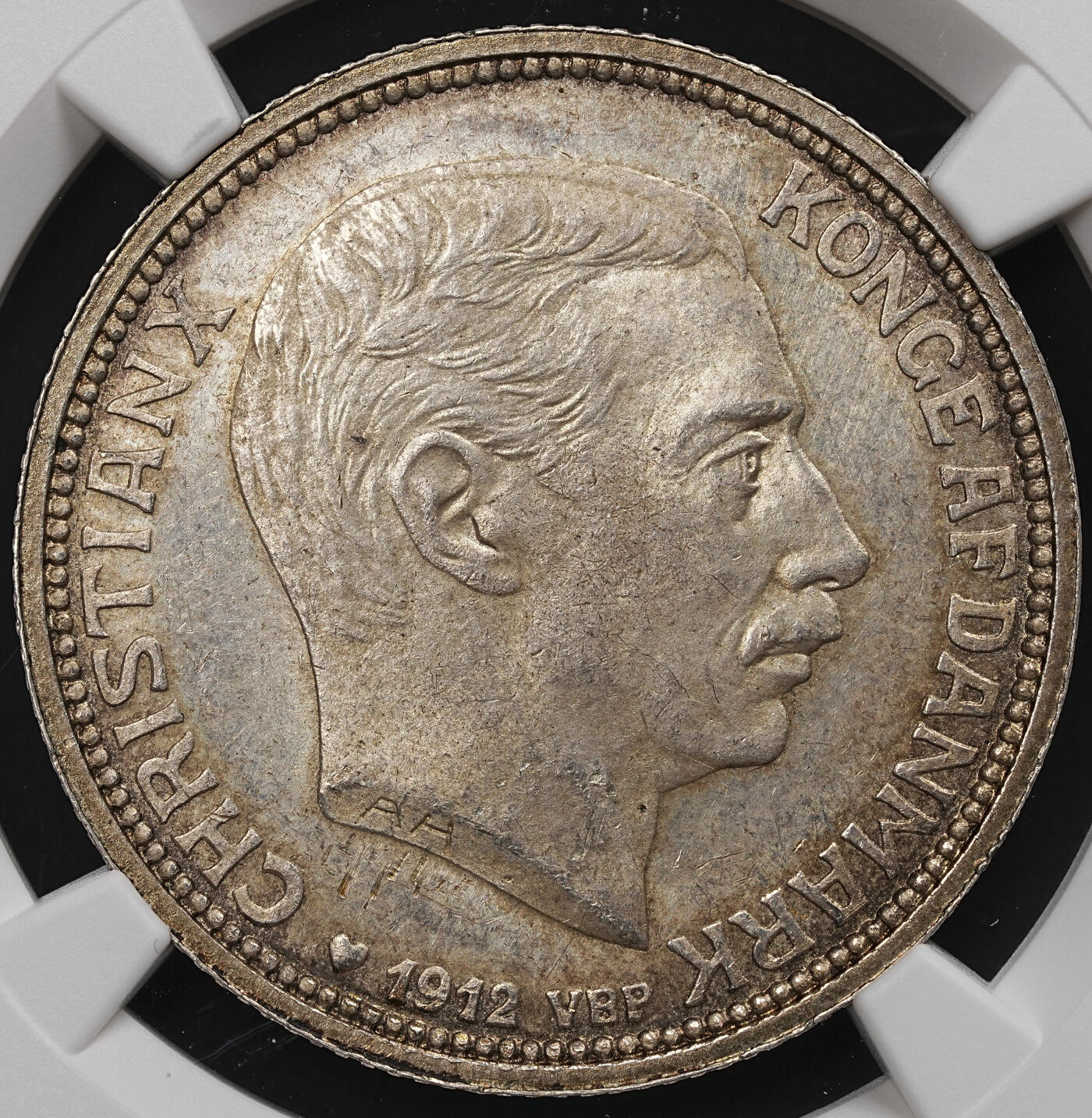 修遠堂世界钱币第107期 NGC MS64 1912年丹麦国王更迭纪念2克朗银币