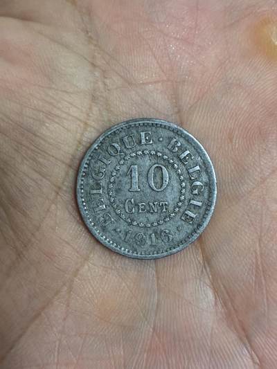 比利时1916年10分硬币 一战德国占领时期，年份两边带点版，收藏价值高 - 比利时1916年10分硬币 一战德国占领时期，年份两边带点版，收藏价值高