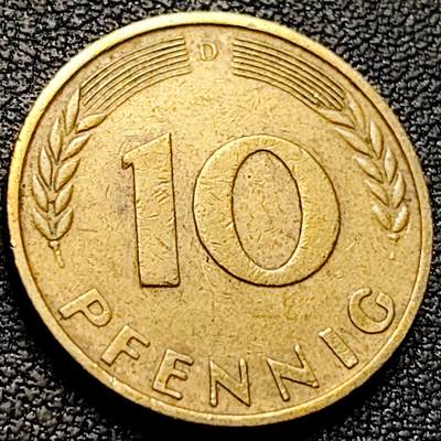 泉币菌-第208场-拍品多 请提前出价 - 联邦德国1950年 10芬尼硬币 橡树麦穗  银行版 21.5mm