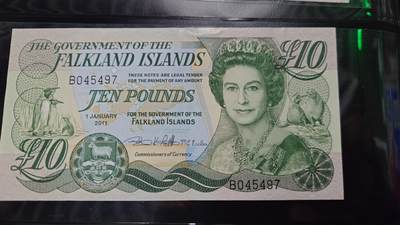 世界钱币～微拍第239期暨2026年第20期  部分尾货整理陆续低价起拍清仓 - 2011年福克兰群岛10镑 全新绝品尾号497