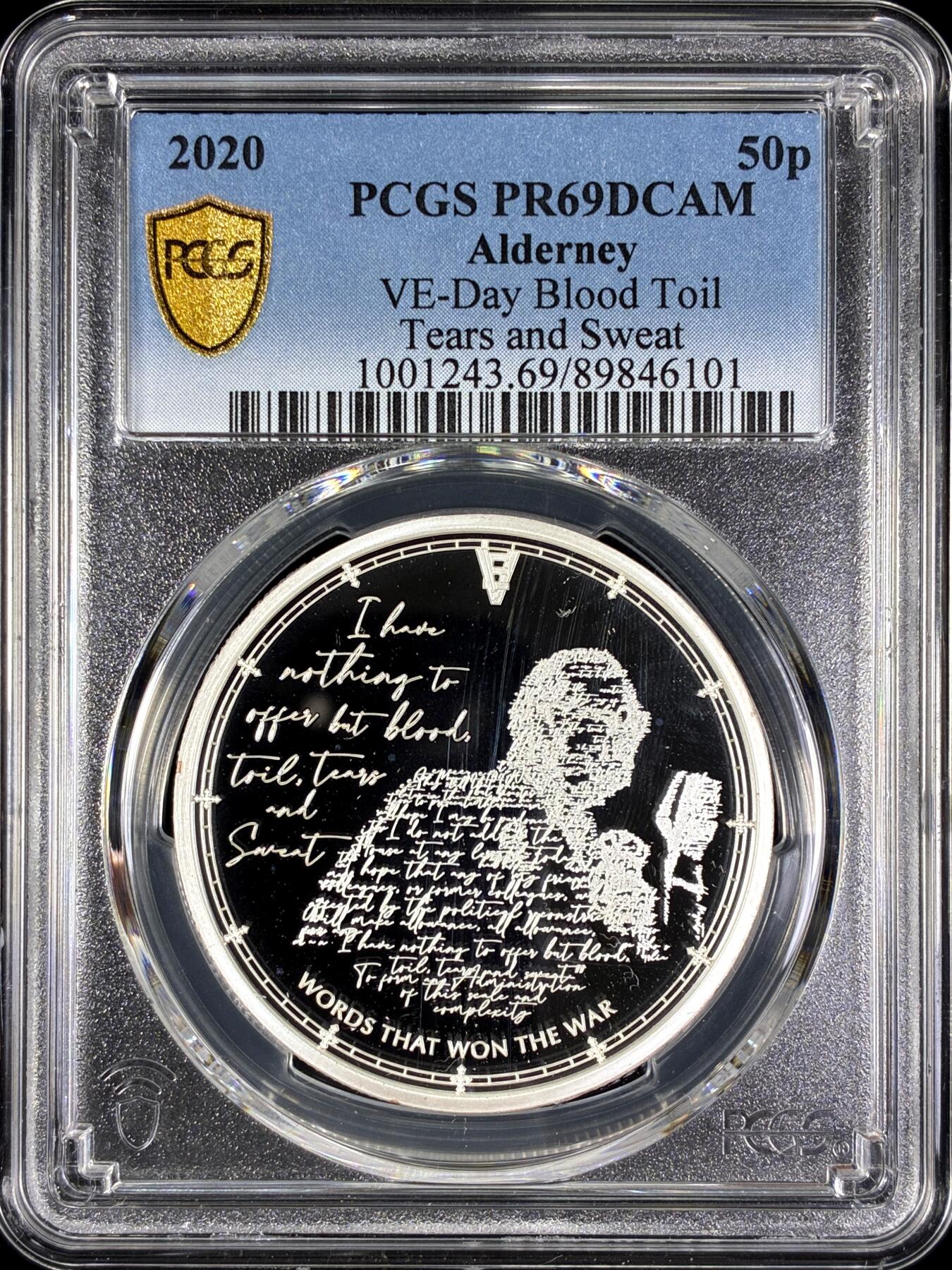 【雨安】【直播拍卖】【第0128期-评级币章】2026-03-14 周六 19:30 (金价1145, 银价22.39) [评级现代] Alderney 奥尔德尼 50便士 2020年 VE-Day PCGS-PR69DCAM 精制币