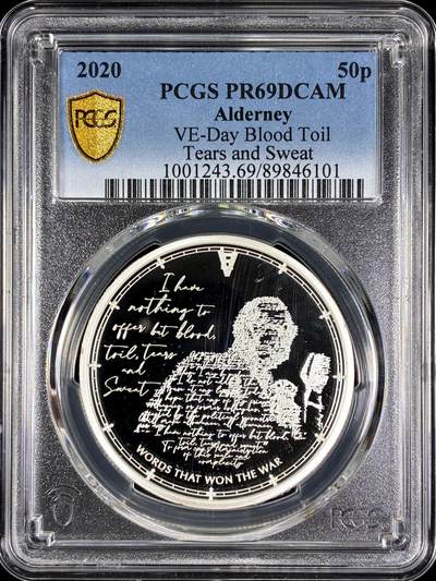 【雨安】【直播拍卖】【第0128期-评级币章】2026-03-14 周六 19:30 (金价1145, 银价22.39) - [评级现代] Alderney 奥尔德尼 50便士 2020年 VE-Day PCGS-PR69DCAM 精制币