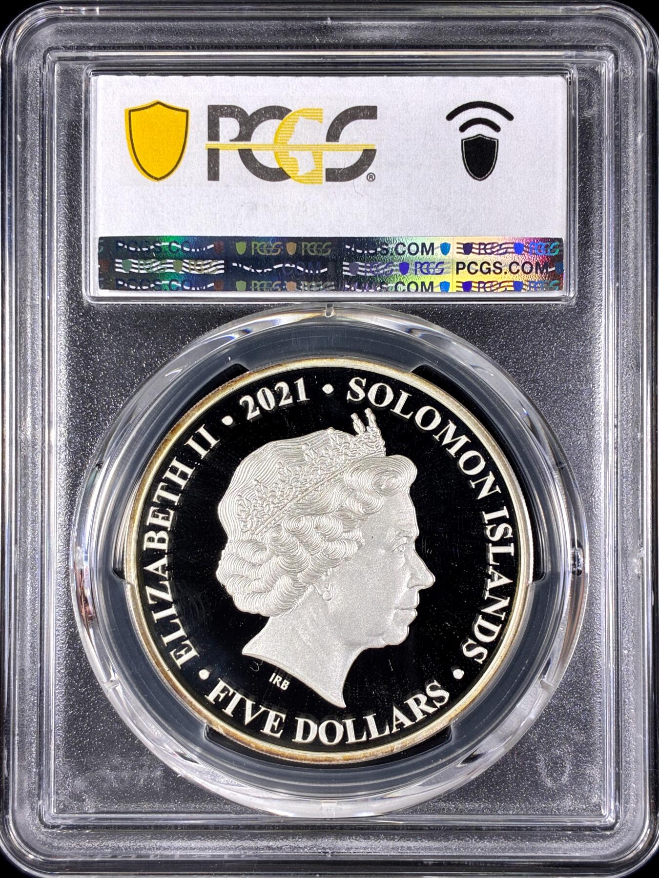 【雨安】【直播拍卖】【第0128期-评级币章】2026-03-14 周六 19:30 (金价1145, 银价22.39) [评级现代] Solomon Islands 所罗门群岛 5元 2021年 伊丽莎白二世95岁生日 PCGS-PR68DCAM 精制币