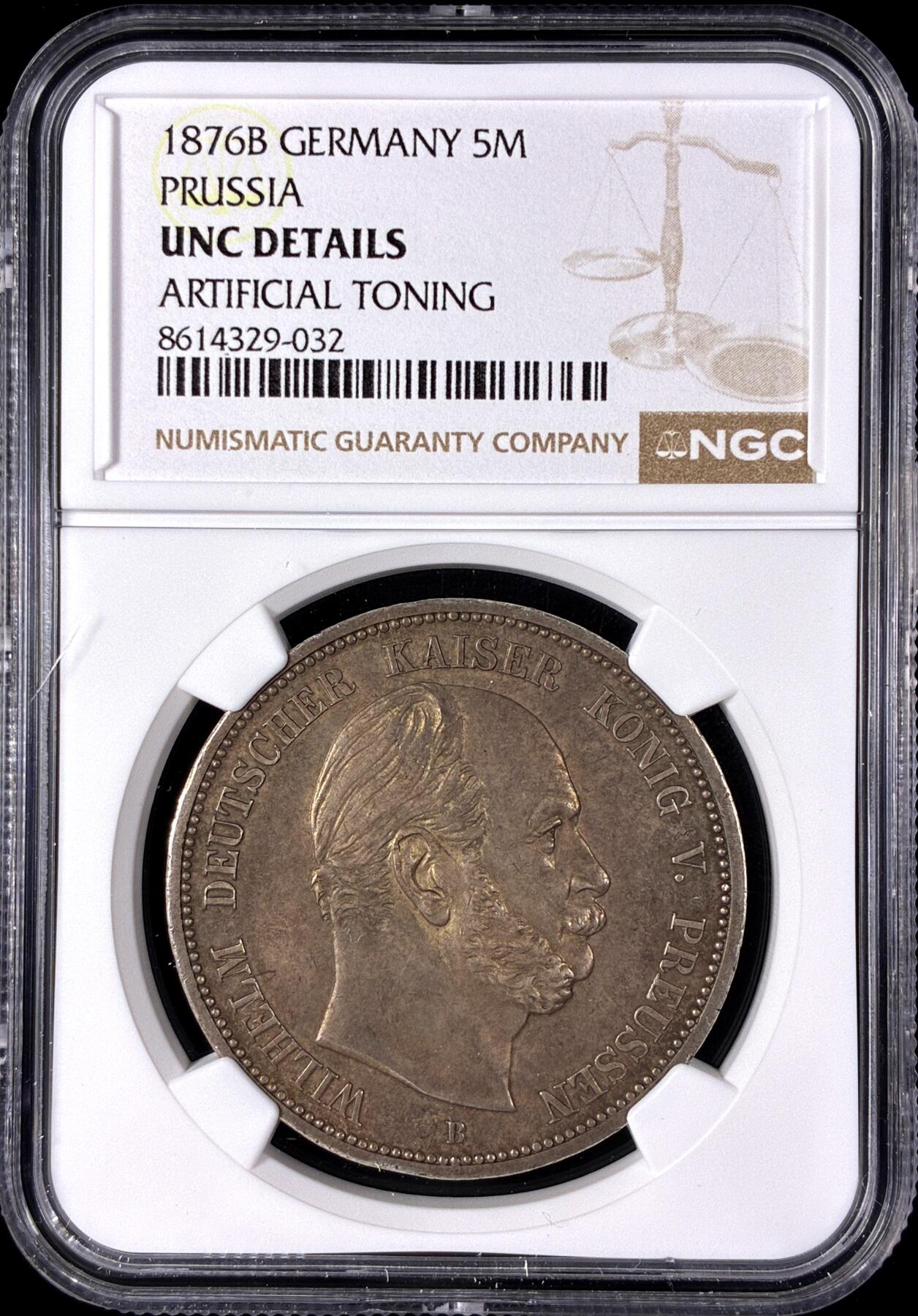 【雨安】【直播拍卖】【第0128期-评级币章】2026-03-14 周六 19:30 (金价1145, 银价22.39) [评级德国] Germany 德国 帝国 J.097 普鲁士 5马克 (1874-1876) 威廉一世 1876年  NGC-UNC