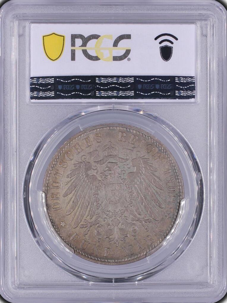 PCGS-PR64 1902-J 德国汉堡5马克精制银币